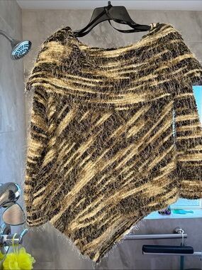 Joseph Ribkoff Black and Gold Fuzzy Off-Shoulder Sweater
